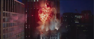 Jupiter ascending cityscape with explosion
